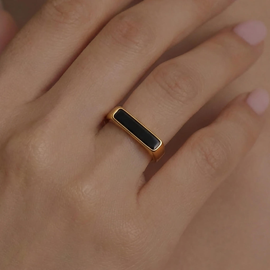 Rectangular Enamel Ring | Gold-Plated Enamel Ring | ORLABYAMY