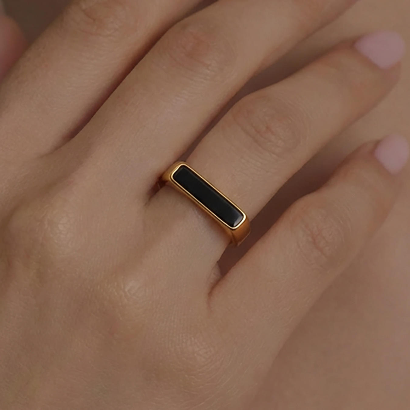 Rectangular Enamel Ring | Gold-Plated Enamel Ring | ORLABYAMY