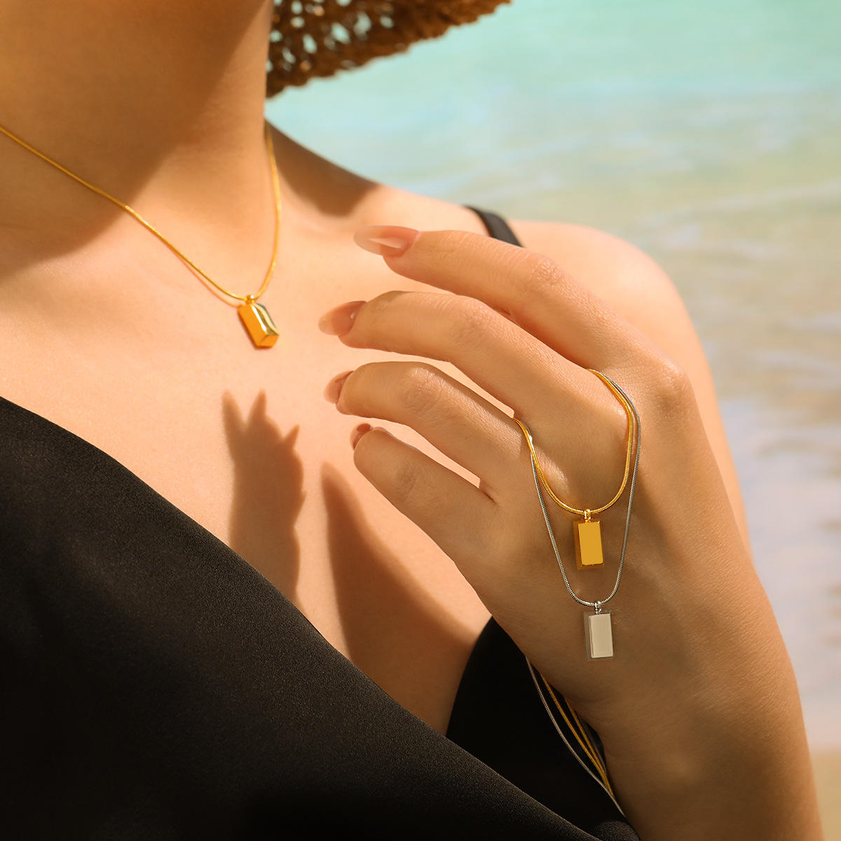 Bar Pendant Necklace | Snake Chain Necklace | ORLABYAMY