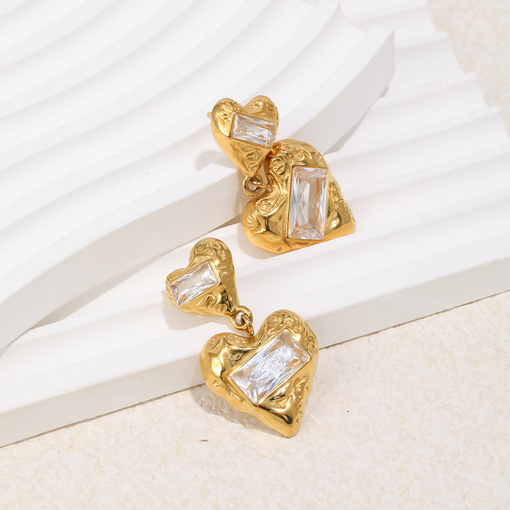 Women's Heart Earrings | Two Heart Drop Earrings  | ORLABYAMY