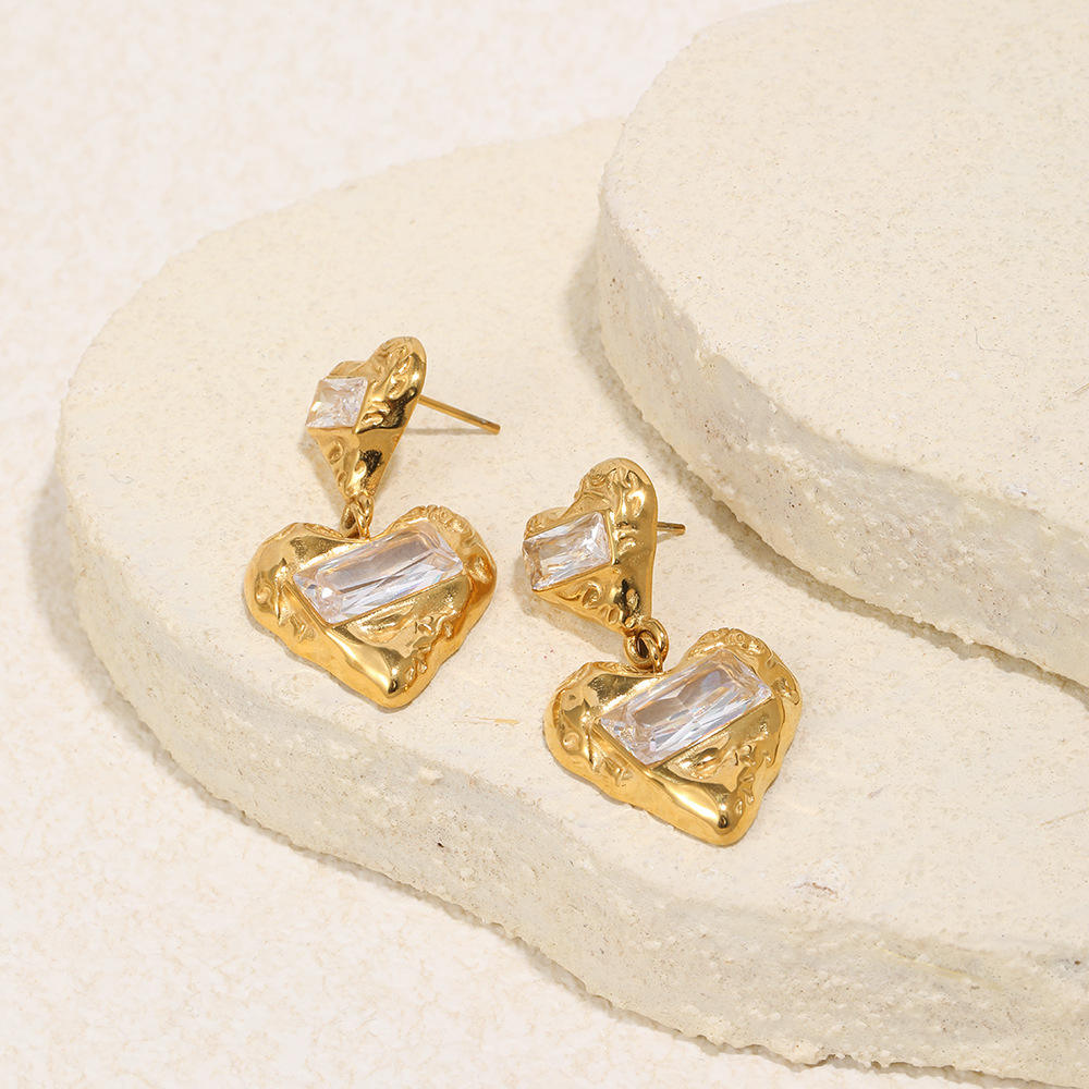 Women's Heart Earrings | Two Heart Drop Earrings  | ORLABYAMY