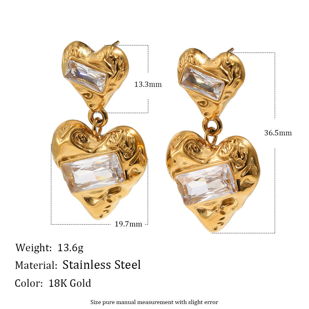 Women's Heart Earrings | Two Heart Drop Earrings  | ORLABYAMY