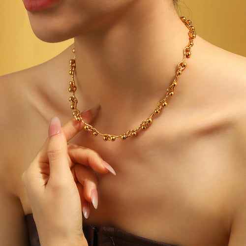 18K Gold Plated Necklace | Stainless Steel Beaded Necklace | ORLABYAMY