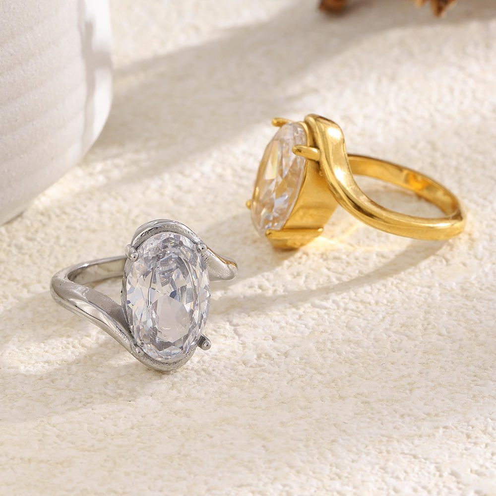 Oval Zircon Ring | Gold Plated Ring | ORLABYAMY