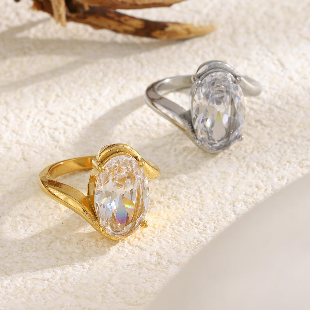 Oval Zircon Ring | Gold Plated Ring | ORLABYAMY