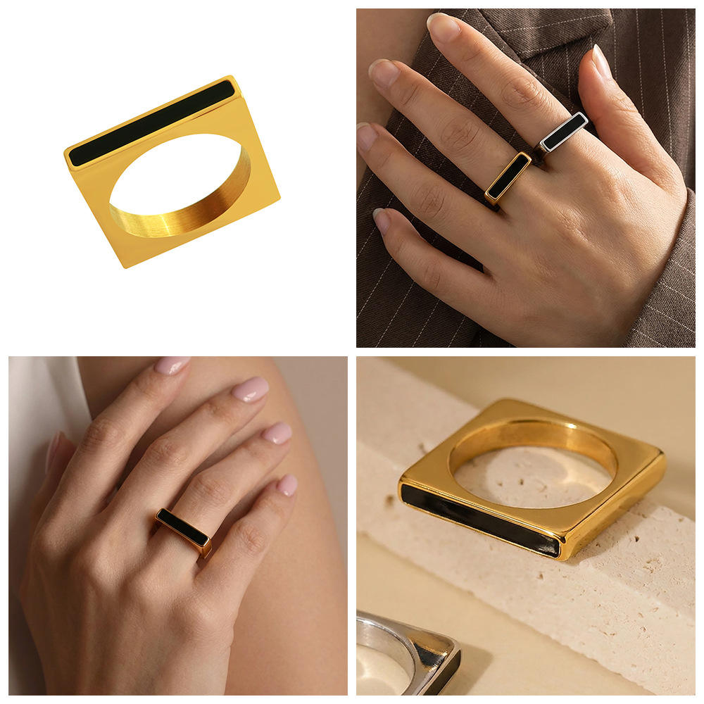 Rectangular Enamel Ring | Gold-Plated Enamel Ring | ORLABYAMY