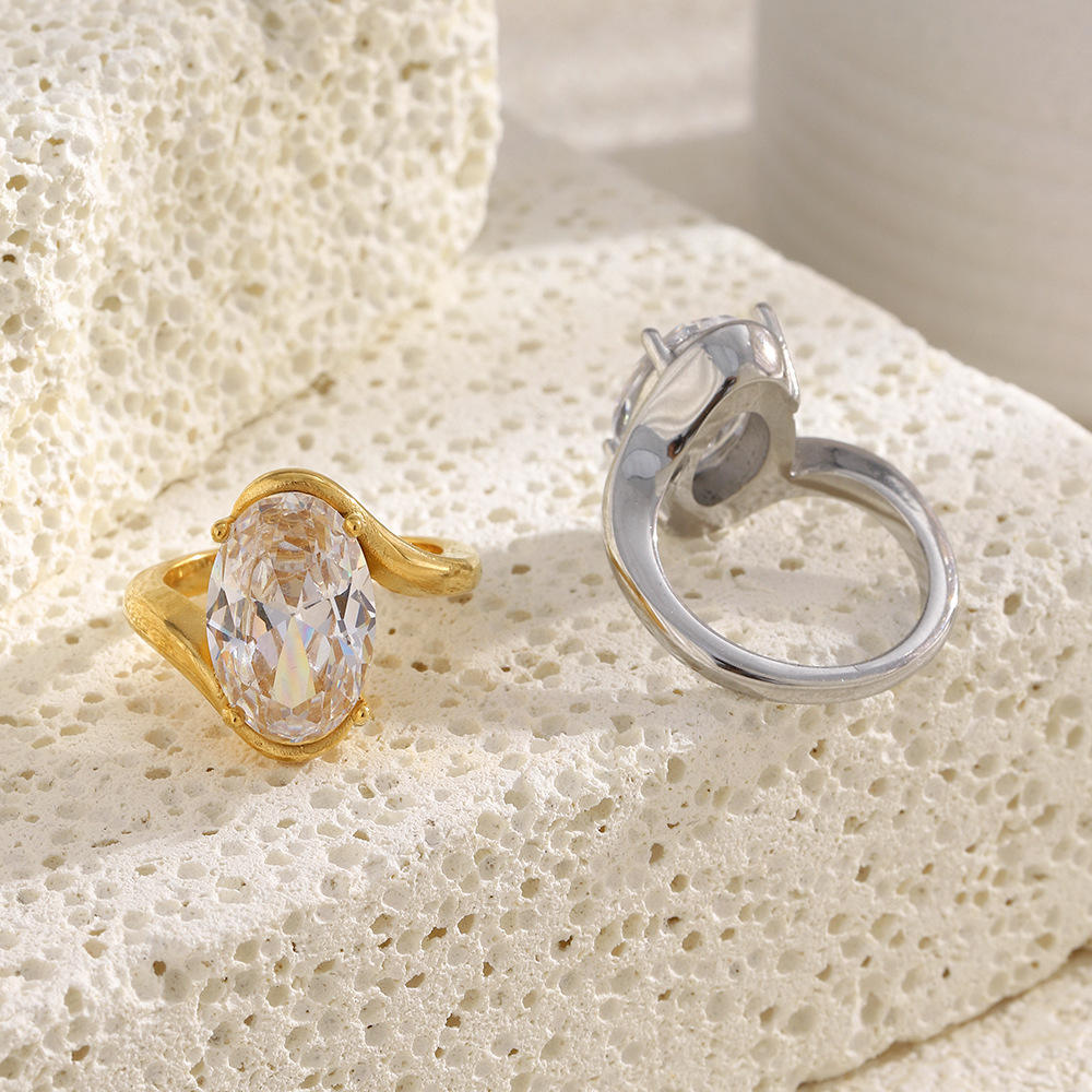 Oval Zircon Ring | Gold Plated Ring | ORLABYAMY