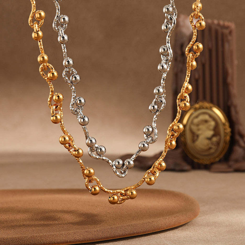 18K Gold Plated Necklace | Stainless Steel Beaded Necklace | ORLABYAMY