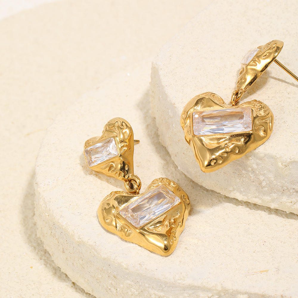 Women's Heart Earrings | Two Heart Drop Earrings  | ORLABYAMY