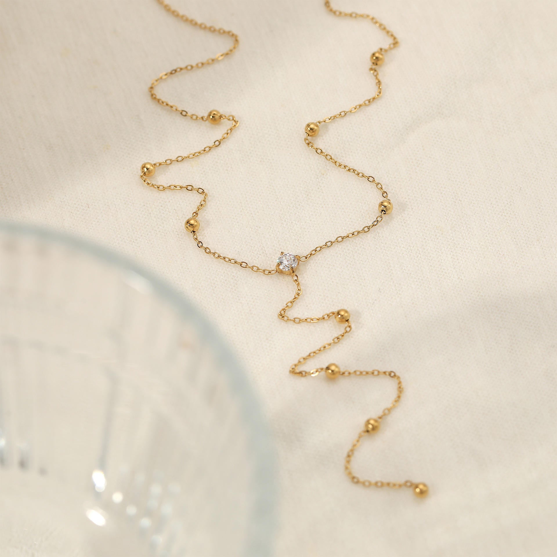 Zircon Pendant Necklace | Y Shape Necklace | ORLABYAMY