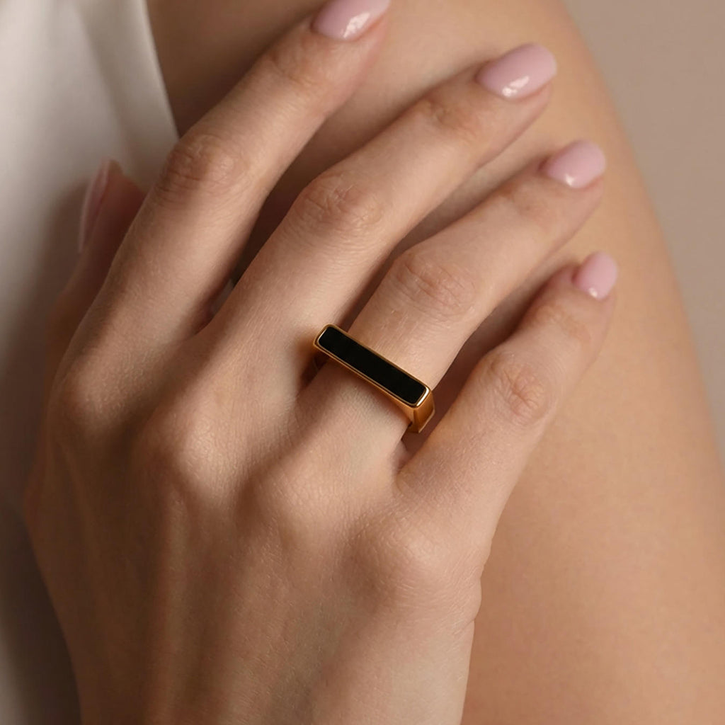 Rectangular Enamel Ring | Gold-Plated Enamel Ring | ORLABYAMY