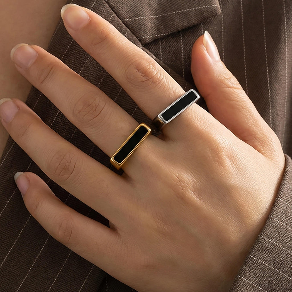 Rectangular Enamel Ring | Gold-Plated Enamel Ring | ORLABYAMY