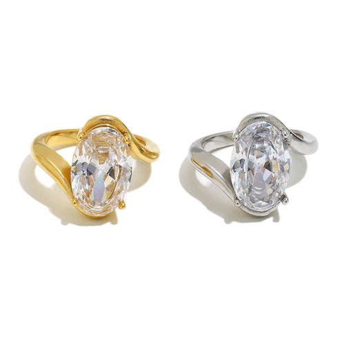 Oval Zircon Ring | Gold Plated Ring | ORLABYAMY